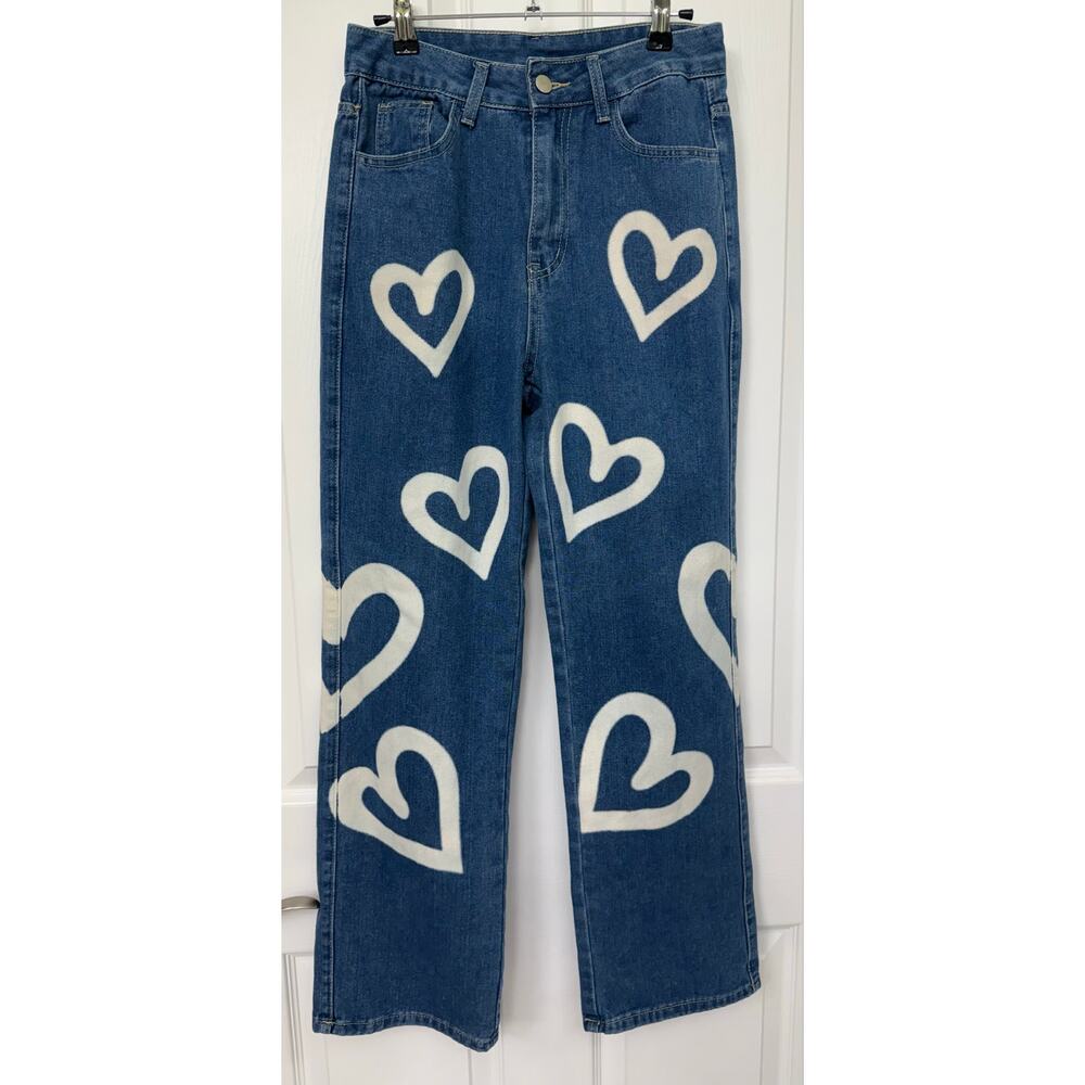 Denim Jeans Heart small girly unique straight leg high rise love artsy